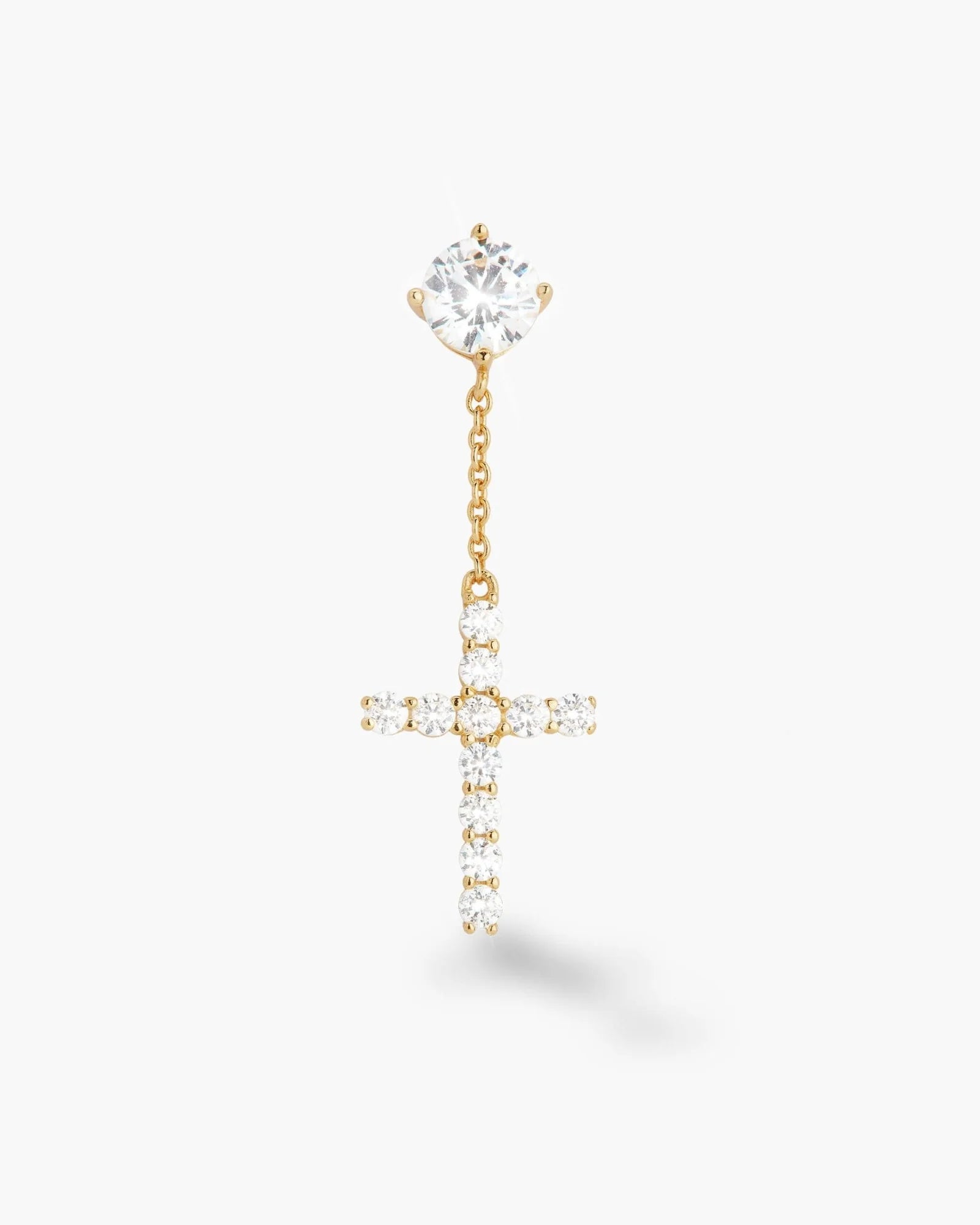 Hanging Cross stud earrings in an 18k gold finish