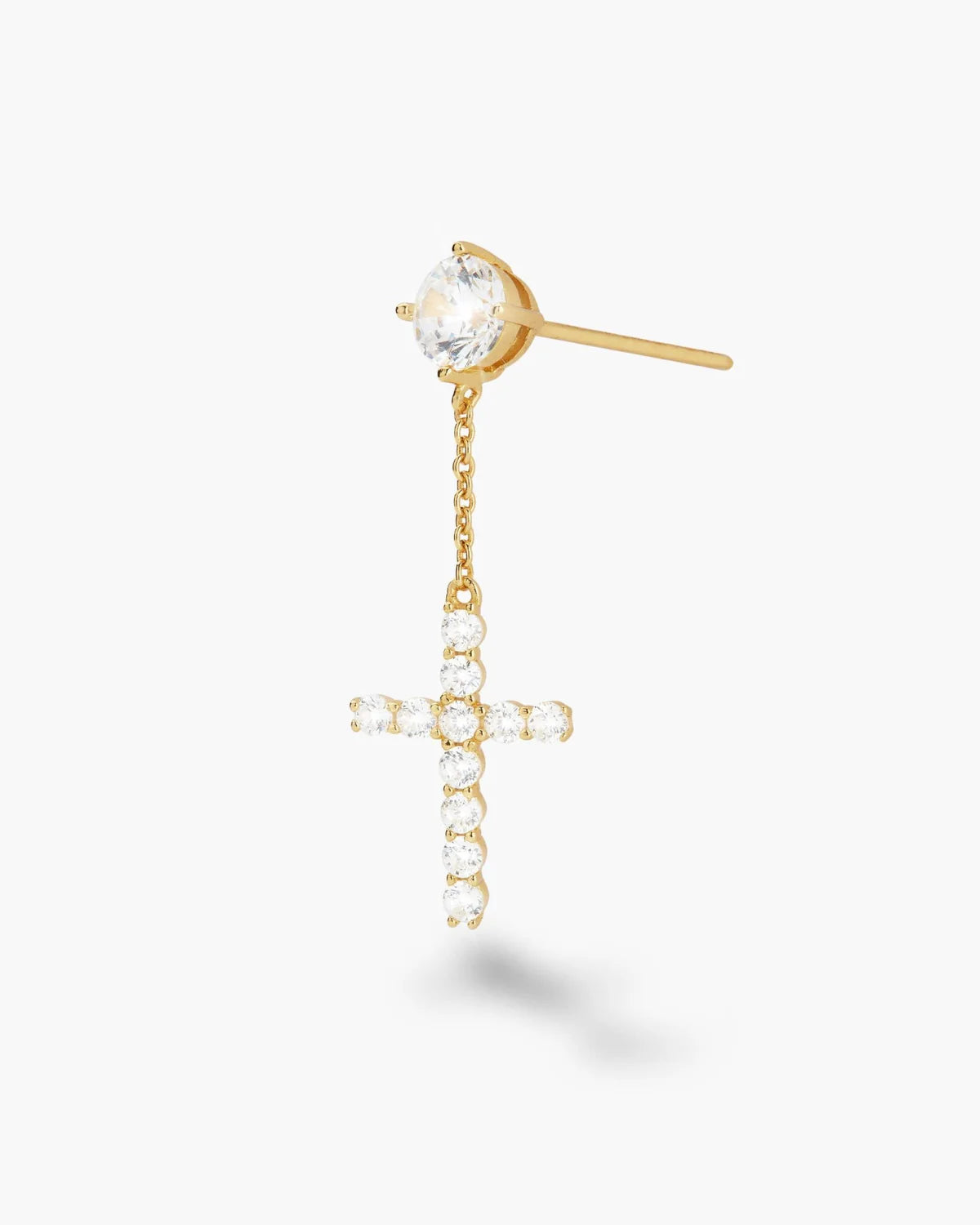 Hanging Cross stud earrings in an 18k gold finish
