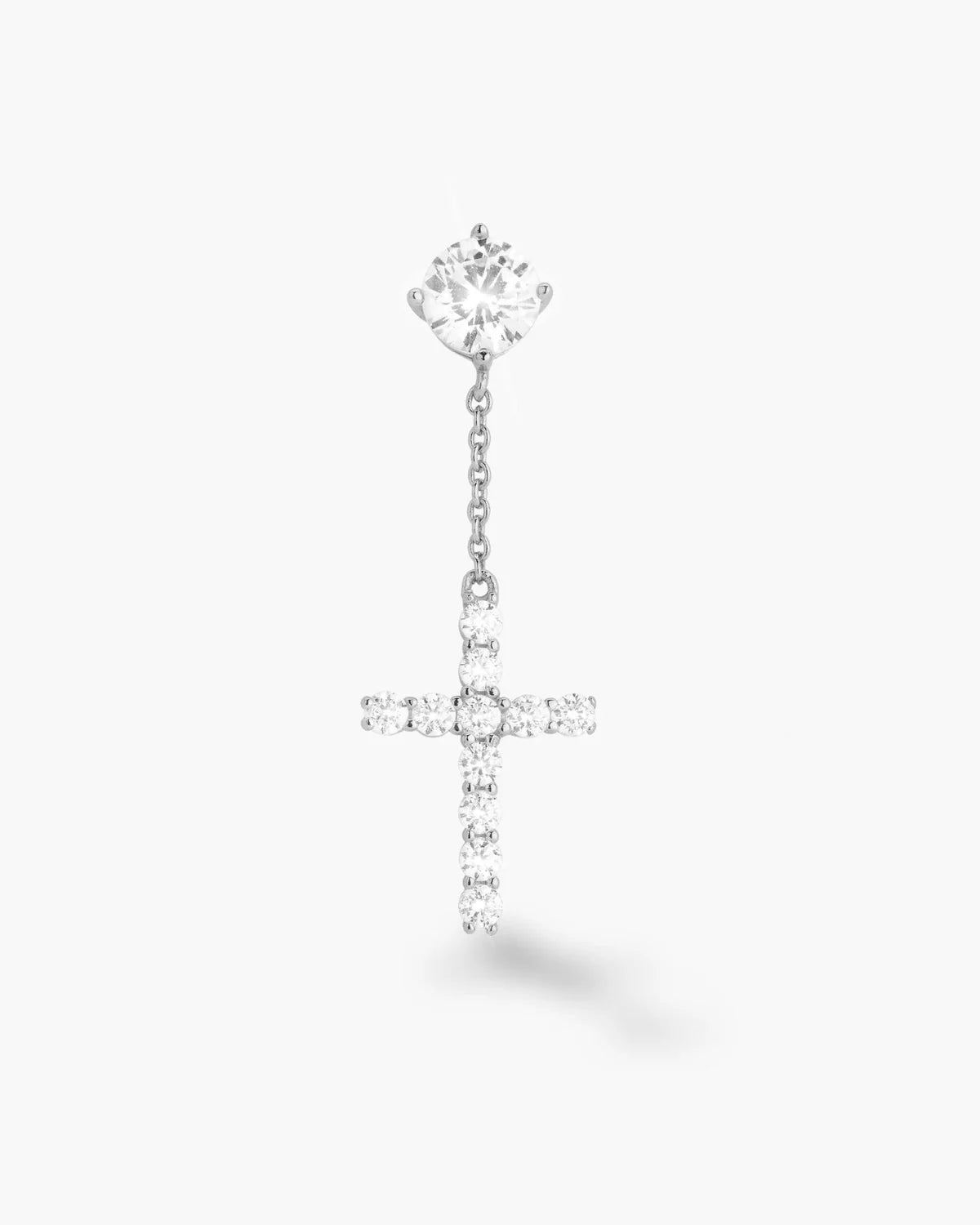 Hanging Cross stud earrings in a white gold finish