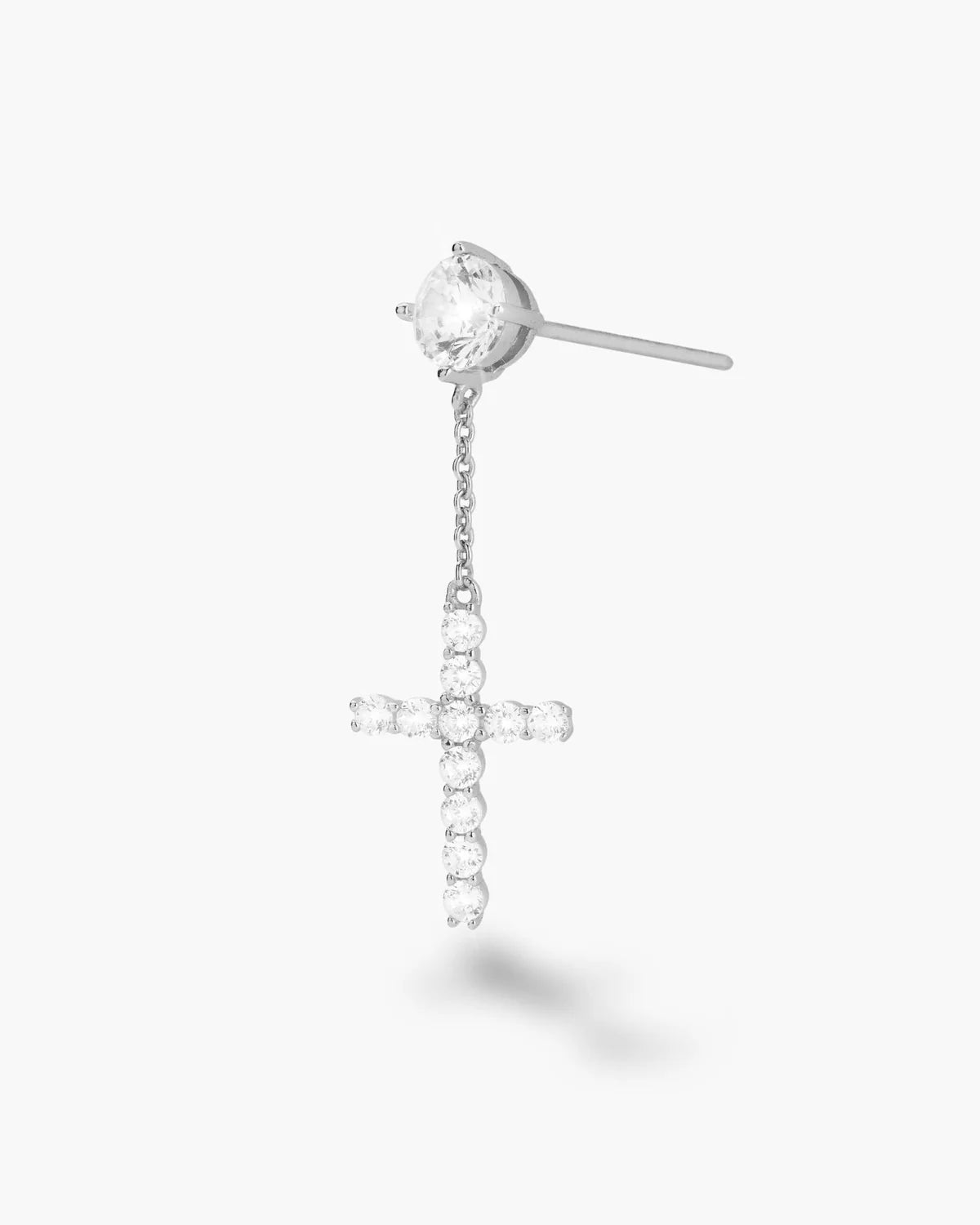 Hanging Cross stud earrings in a white gold finish