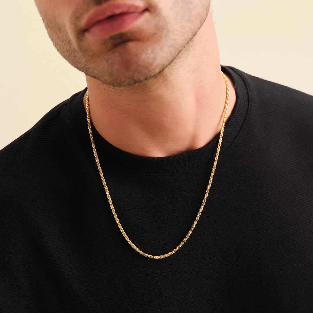 3mm rope chain and bracelet set in an 18k gold finish
