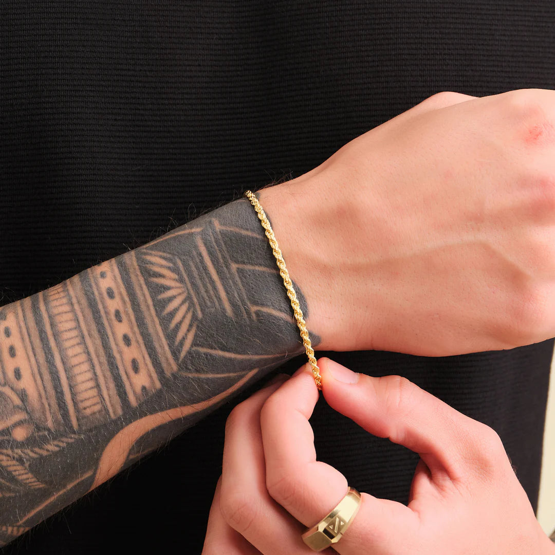 3mm rope chain and bracelet set in an 18k gold finish